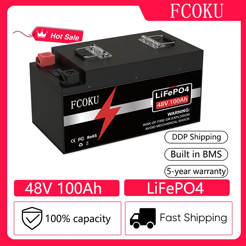 

New 48V 100Ah LiFePO4 Battery Pack 5KW Grade A Cells Built-in BMS Lithium Iron Phosphate IPX5 Solar Battery For RV Golf