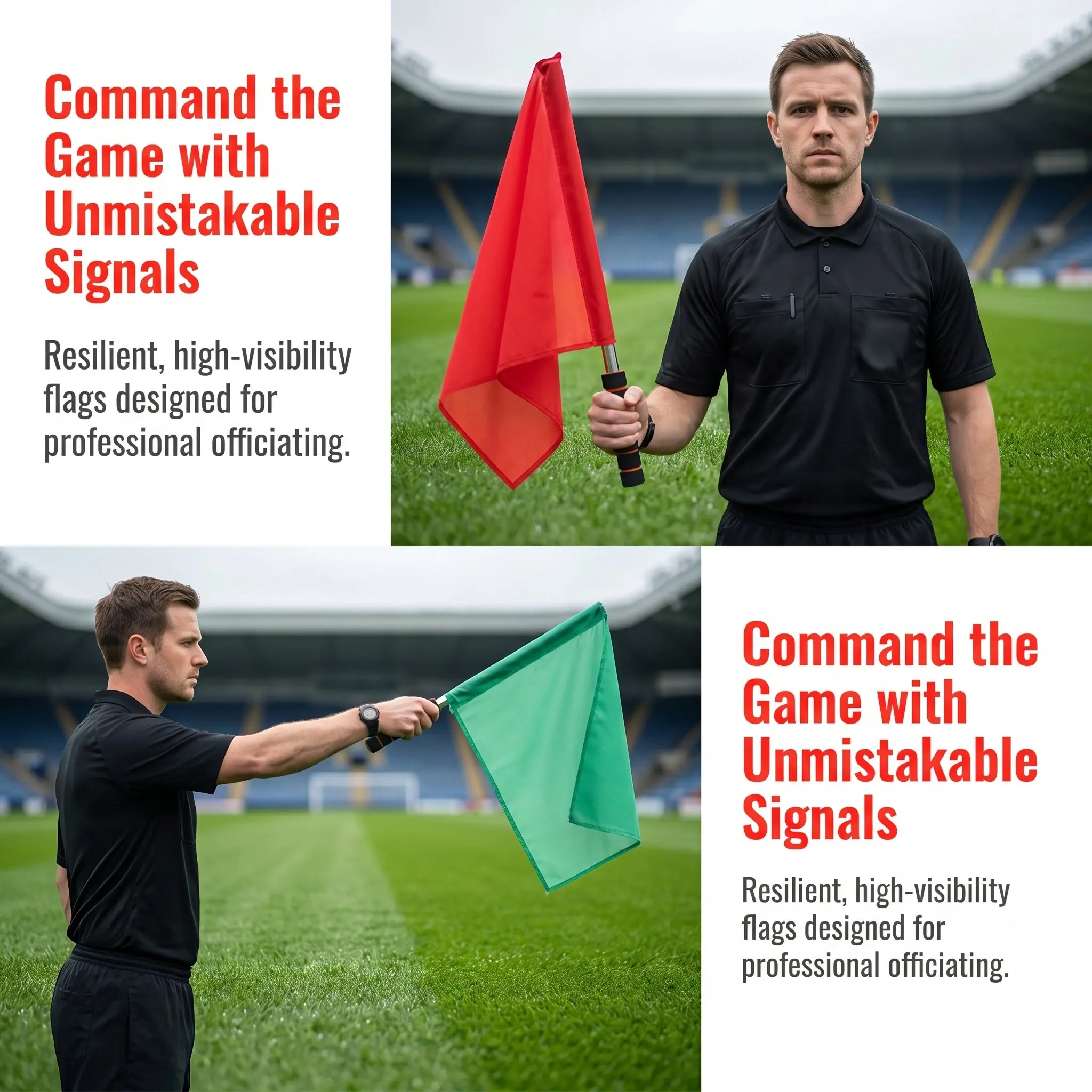 2Pcs Comfort Grip Non-Slip Referee Flags Made of Reliable Materials for Soccer Football Rugby Officiating and