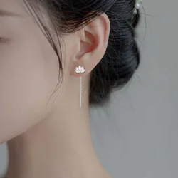 Stylish Vintage Lotus Earrings for Women Elegantlysimple Lotus Blossoms with Tassel Ear Thread Jewelry Accessories