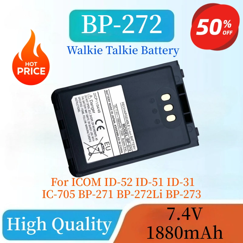 

New BP-272 Walkie-talkie Battery 7.4V 1880mAh 14Wh for ICOM ID-52 ID-51 ID-31 IC-705 BP-271 BP-272Li BP-273 Li-ion Battery