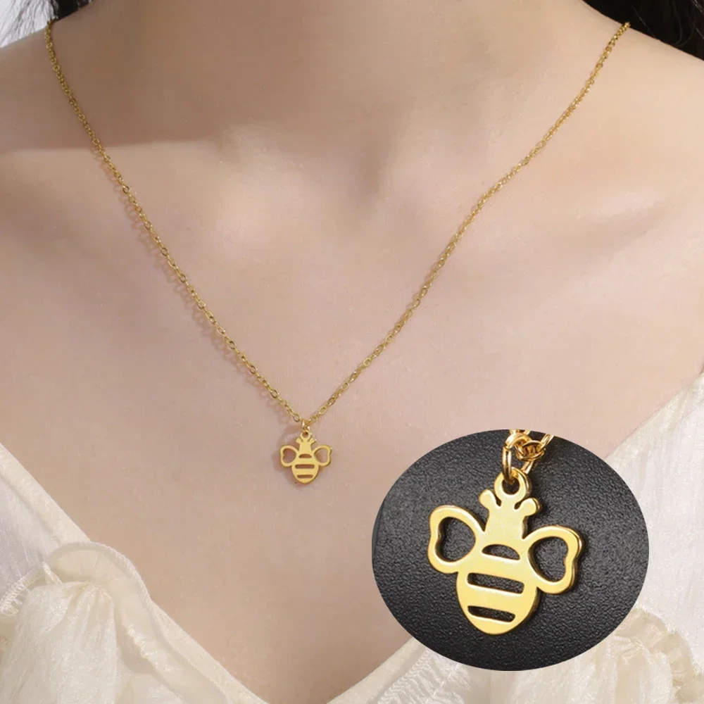 

My Shape Little Bee Pendant Necklace for Women Girls Stainless Steel Insect Honeybee Charms Choker Chain Fashion Jewelry Gift