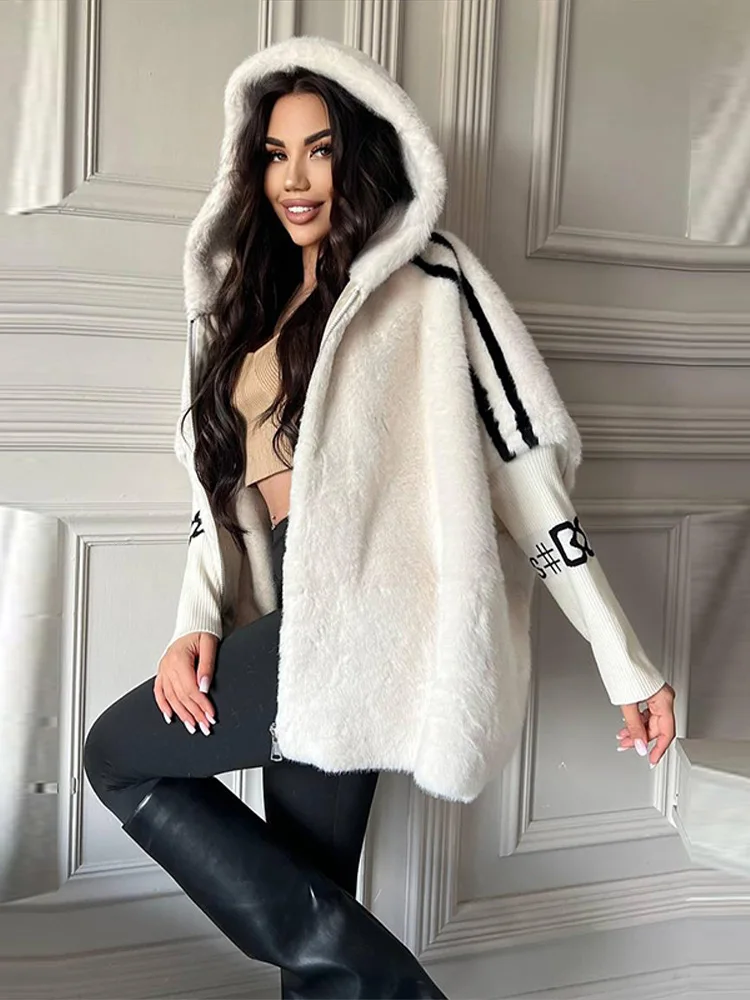 

Fashion Oversized Hooded Panel Coats Women's Lapel Collar Long Sleeve Zipper Outerwear 2025 Autumn Winter Lady Casual Streetwear