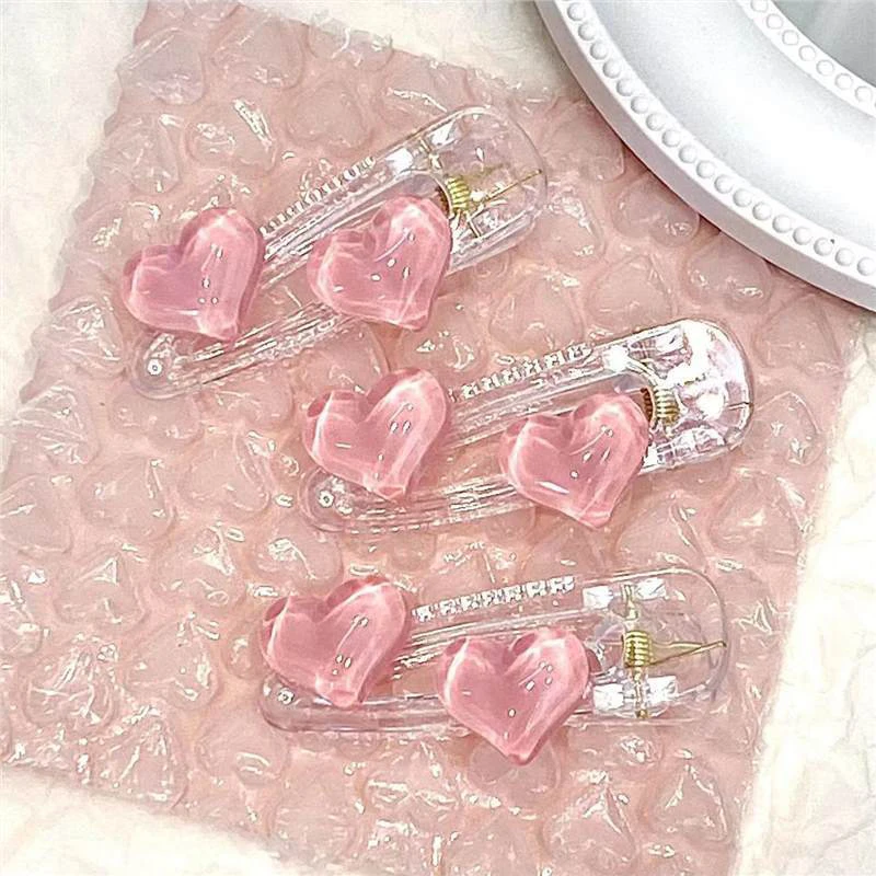 Jelly Pink Transparent Cute Heart Hair Clips Girls Heart Love Hairpins Sweet Duckbill Side Clips Simple Fashion Hair Accessories