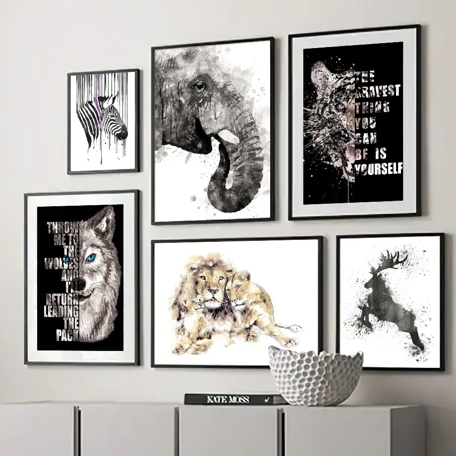 

Wall Art Canvas Painting Wolf Lion Elephant Deer Watercolor Nordic Posters And Prints Wall Pictures For Living Room Decoration