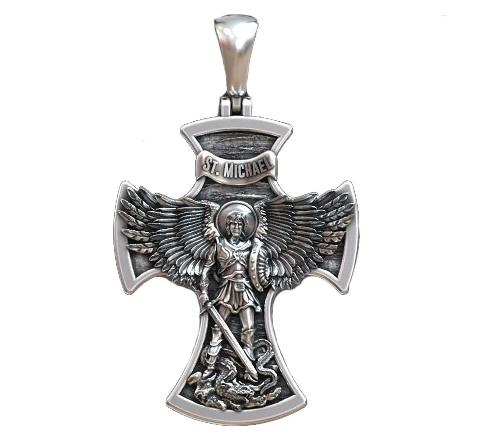 Colgante de plata de ley 925 con Cruz de San Miguel, Arcángel con oración, personalizado, alta moda, 21g