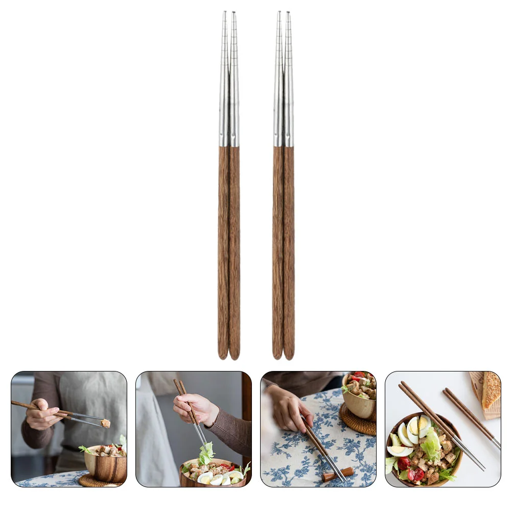 2 Pairs Tableware Stainless Steel Splicing Chopsticks Home Long Exquisite for Silver Safe