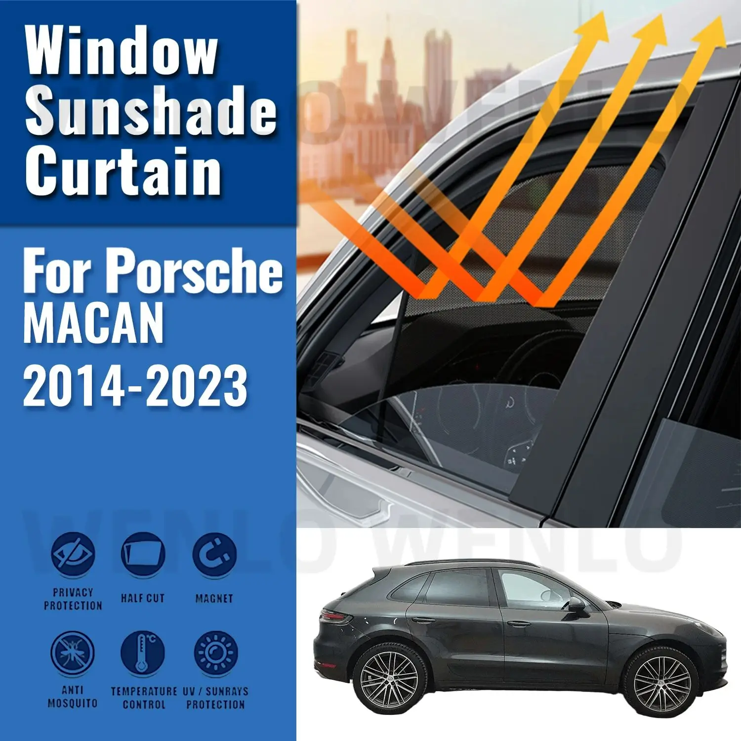 

For Porsche MACAN 2014-2021 2022 2023 Magnetic Car Sunshade Shield Front Windshield Curtain Rear Side Window Sun Shade Visor