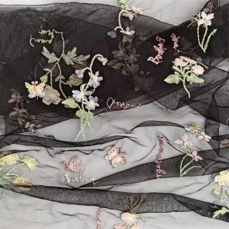 ฤดูใบไม้ผลิดอกไม้ผีเสื้อปักผ้านุ่มตาข่ายผู้หญิงชุดราตรีชุดราตรีอย่างเป็นทางการ DIY เย็บเย็บปักถักร้อย Gauze