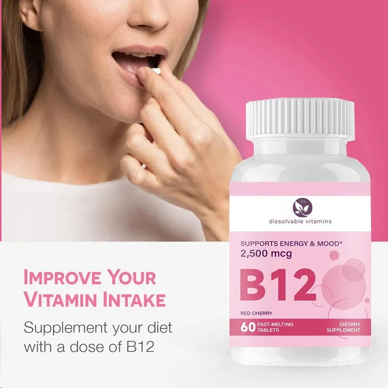 B12 Vitamina Sublinguale 2.500 Mcg, Metilcobalamina, Senza Zucchero, 60 Pillole