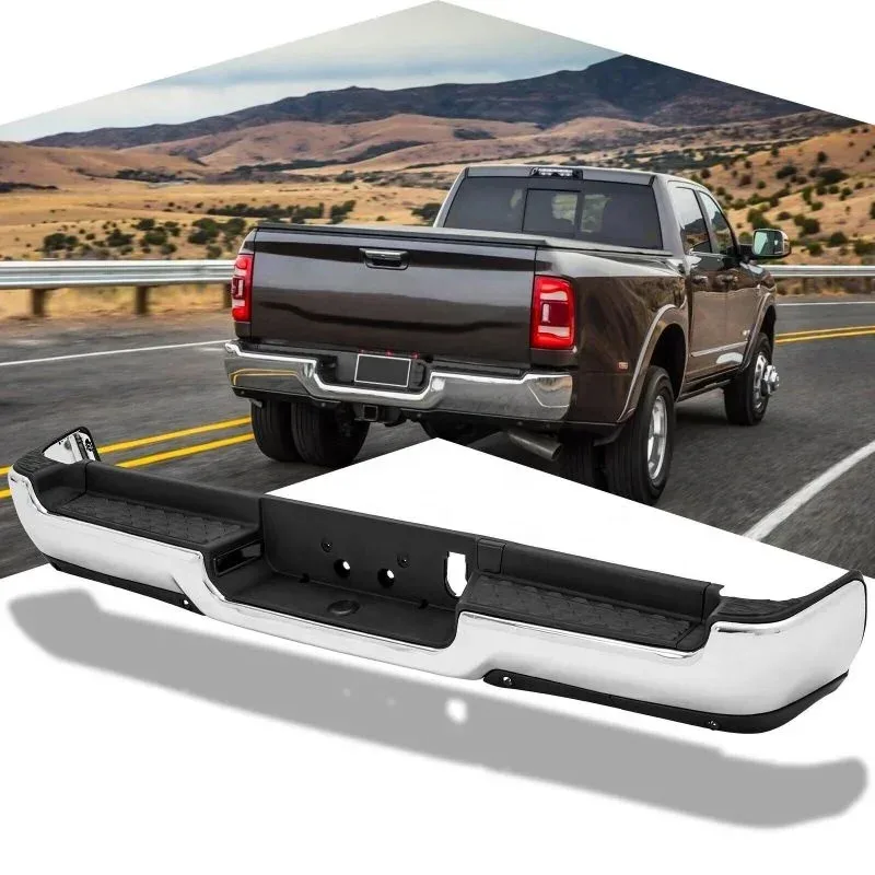 

STEEL REAR BUMPER W/SENSOR HOLE ASSEMBLY CHROME BUMPER FOR 2019-2023 RAM 1500