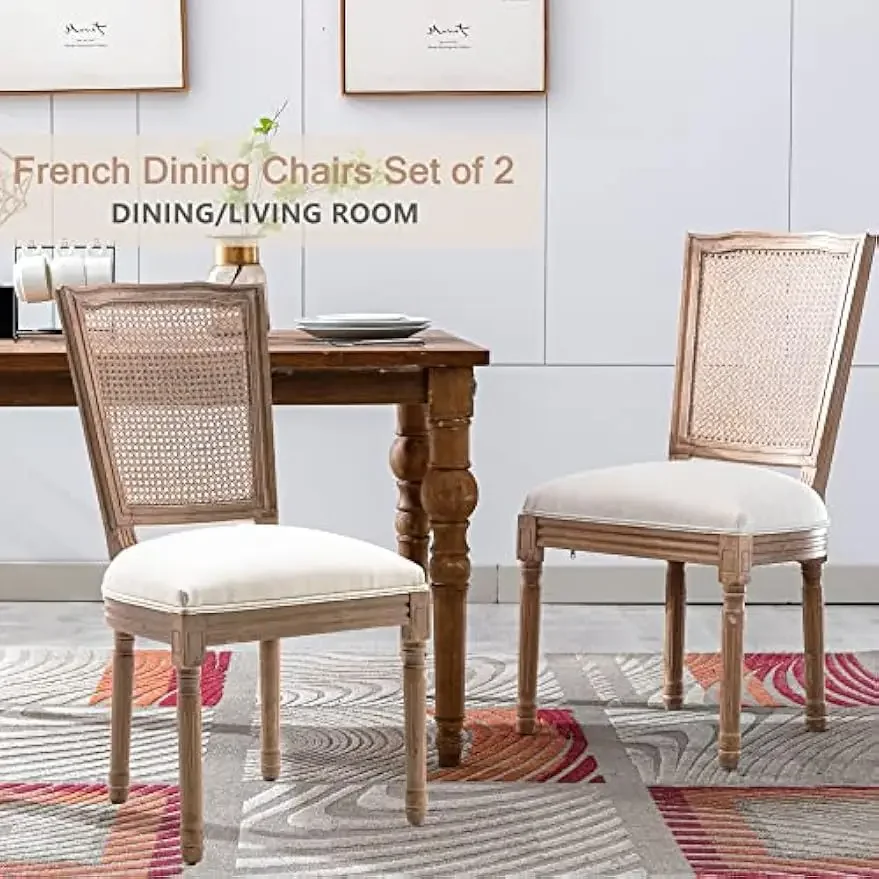 Farmhouse Dining Room Chairs Set of 6, French Dining Chairs with Square Back, Brown Wood Legs, French Bistro Chairs for Dining R