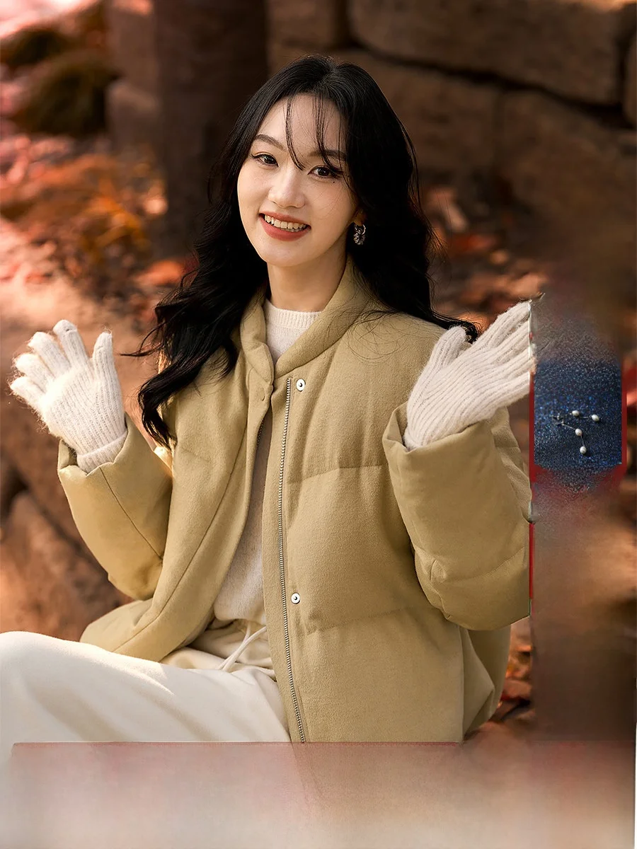 

ort Quilted Jaet Camel down Goose down Baseball Collar Windproof Warm Ladies' Commute Sle Faion Outerwear Coat