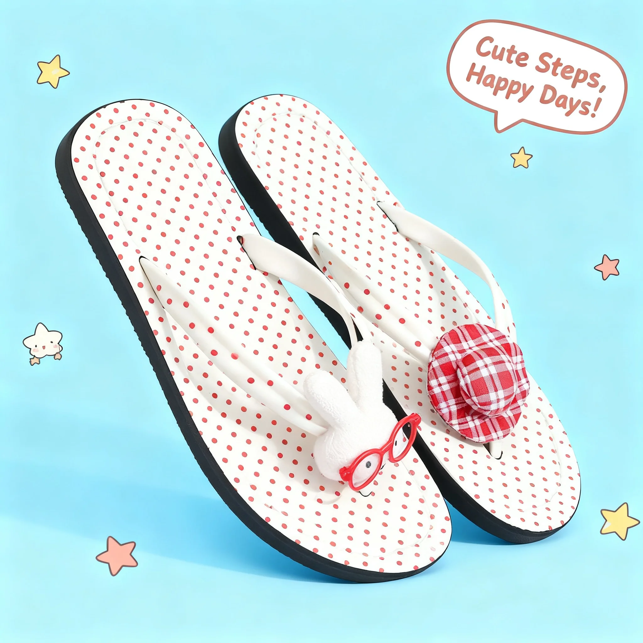 

Polka Dot Miffy Rabbit Women Summer Thick Sole Non Slip Deodorant Beach Sandals Flip Flops