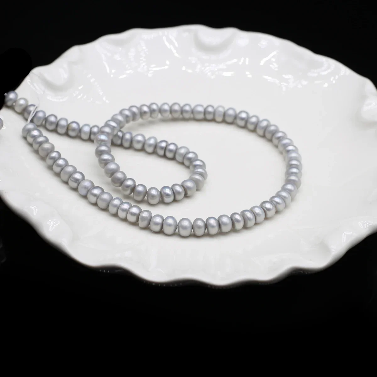 

15'' Natural Freshwater Pearl Bead Bread Shape Gray Pearl Loose Spacer Beaded for Making DIY Necklace Bracelet Accessories 5-6mm