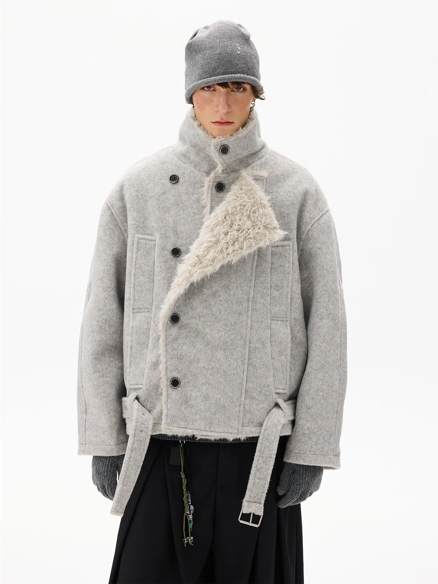 Fall/Winter Retro Thick Warm Double-Button Coat with Standing Collar Sheepskin-Like Fur Coat Men Casual Winter Outfit Trend Y2K