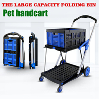 Folding double decker cart, shopping driver pulling cart, trailer truck, cat and dog pet cart, flatbed cart hand in hand for pus
