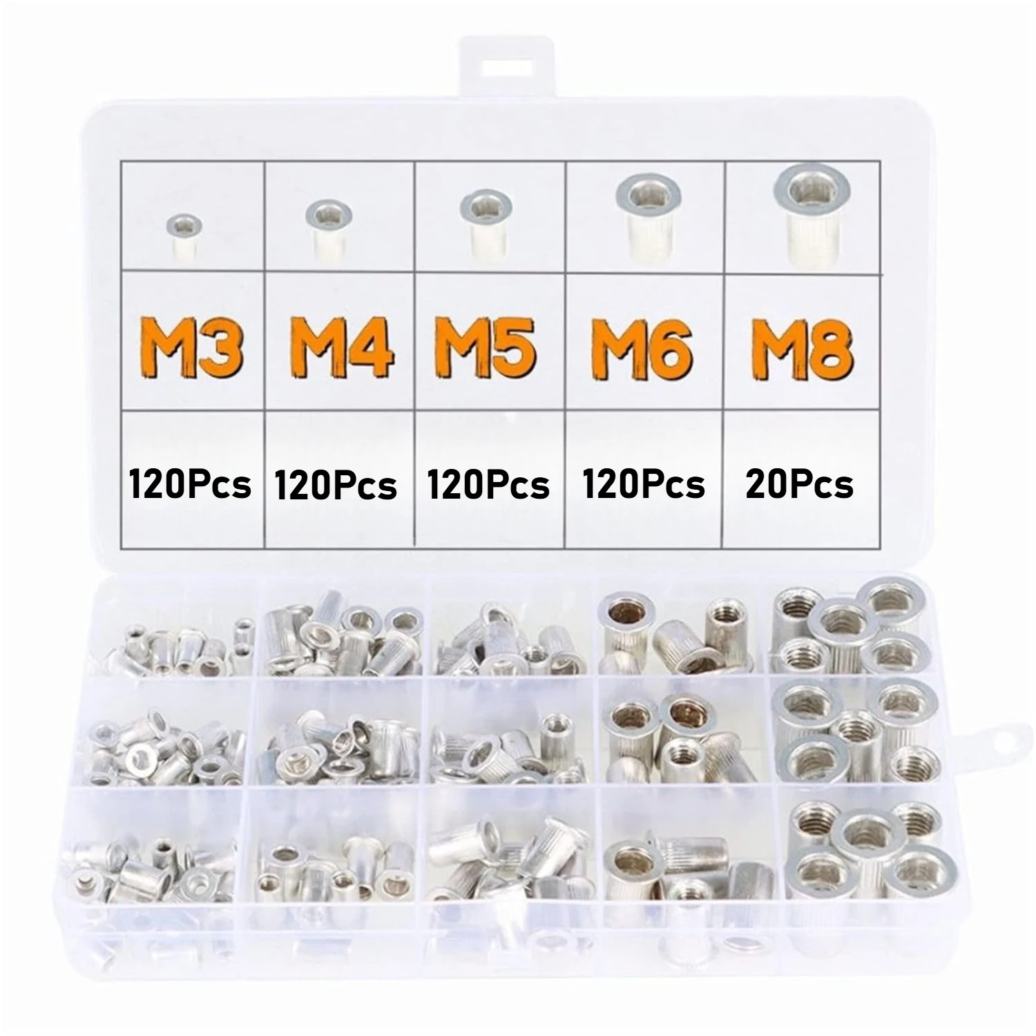 

500Pcs Aluminum Alloy M3 M4 M5 M6 M8 M10 Flat Head Metric Threaded Rivetnut Insert Nutsert Rivet Nut Assortment Kit Set