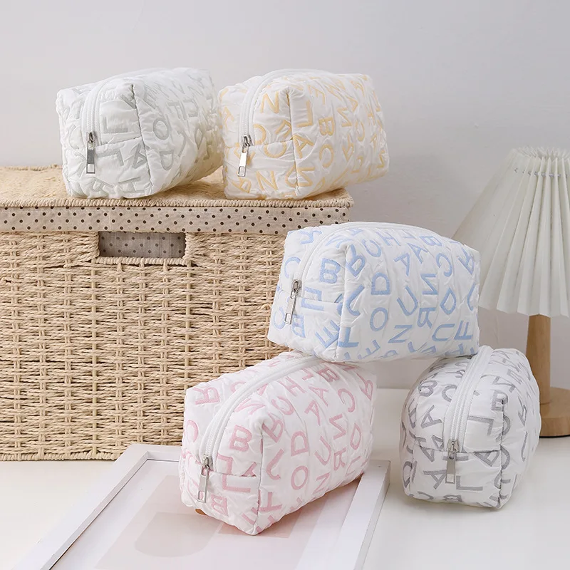 Ins Simple Letter Pencil Case Canvas Makeup Bag Organizer Girls Cute Stationery Bag Pouch Women Cosmetic Bags Travel Wash Bag