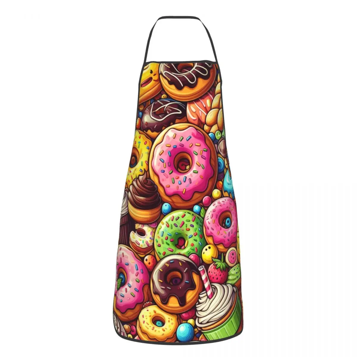 Custom Colorful Candy Donuts Pattern Aprons for Women Men Adult Unisex Kitchen Chef Bib Tablier Cuisine Cooking Baking Gardening