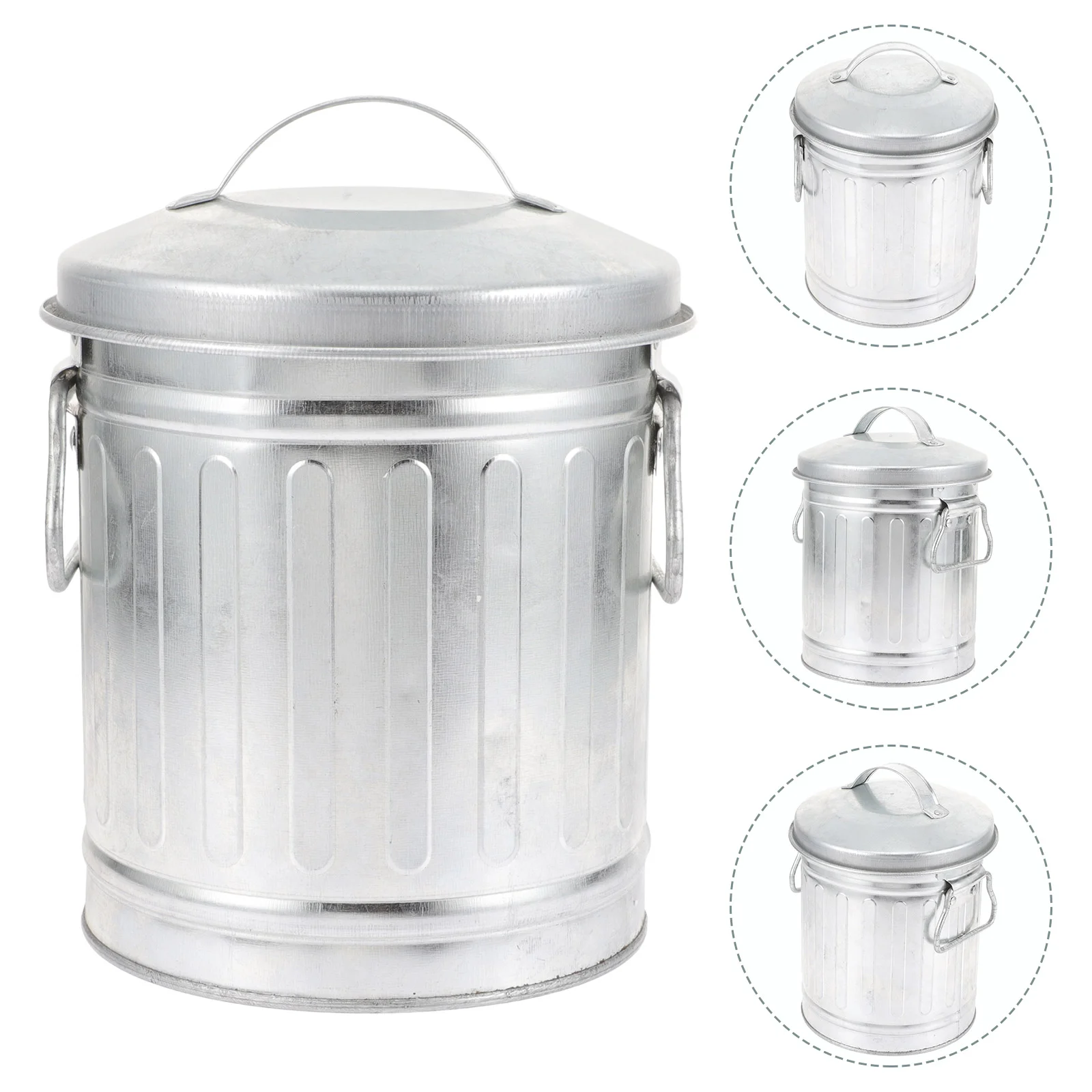 Tin Flower Bucket Trash Can with Lid Garbage Kitchen Compost Bin Galvanized Coal Plants Decor Sensor Olives