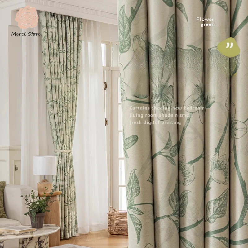 

New American Country Fresh Style Green Floral Blackout Curtains for Living Room Bedroom with Light Luxury Simple Modern Design