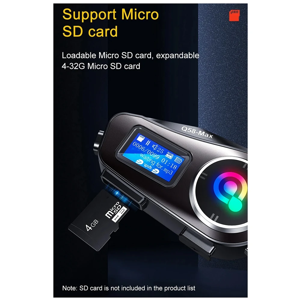 Excellent-Q58-Max Motorcycle Helmet Intercom Bluetooth Headset MP3 Music Sharing 2 People 500M Intercom(Hard Wire)