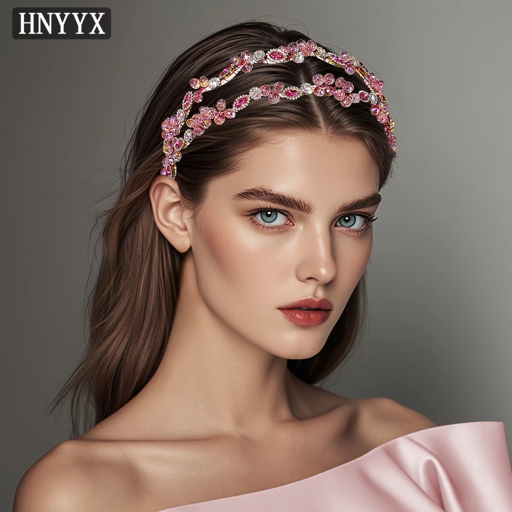 

YouLaPan Bridal Wedding Exquisite Rhinestone Headband Hand Woven Pink Elegant Ladies Banquet Party Dance Hair Accessory YXA162