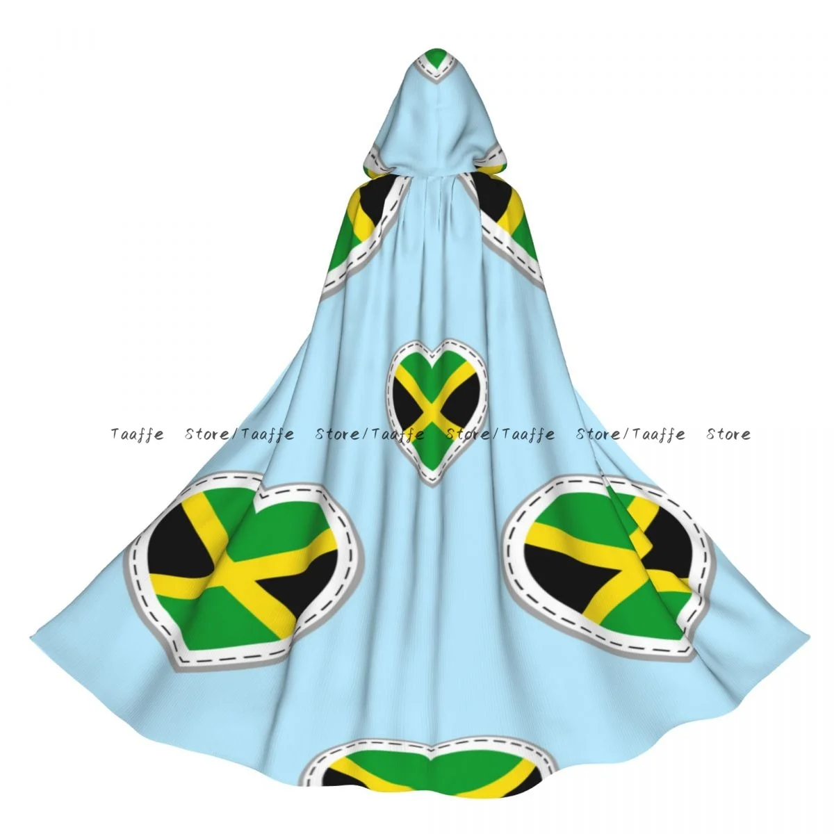 

Jamaica Flag Print Witch Cloak Hooded Cosplay Costume Halloween Adult Long Party Cape