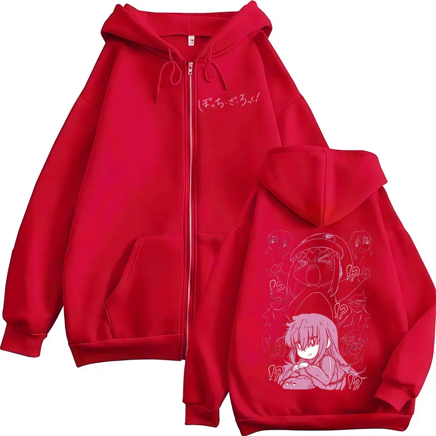 Japanese Manga Bocchi The Rock Zipper Hoodies Anime Gotoh Hitori Graphic Zip Up Sweatshirts Men Women Oversized Pullovers Coats