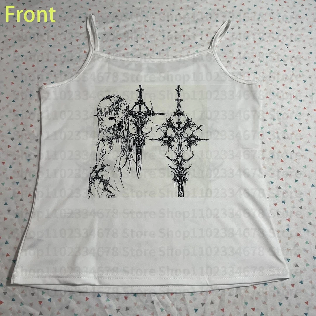 Y2k Style Aesthetic Sweet Sexy Tank Tops Women Sleeveless Casual Cartoon Print Tanks Harajuku All Match Cropped Grunge Emo Girls