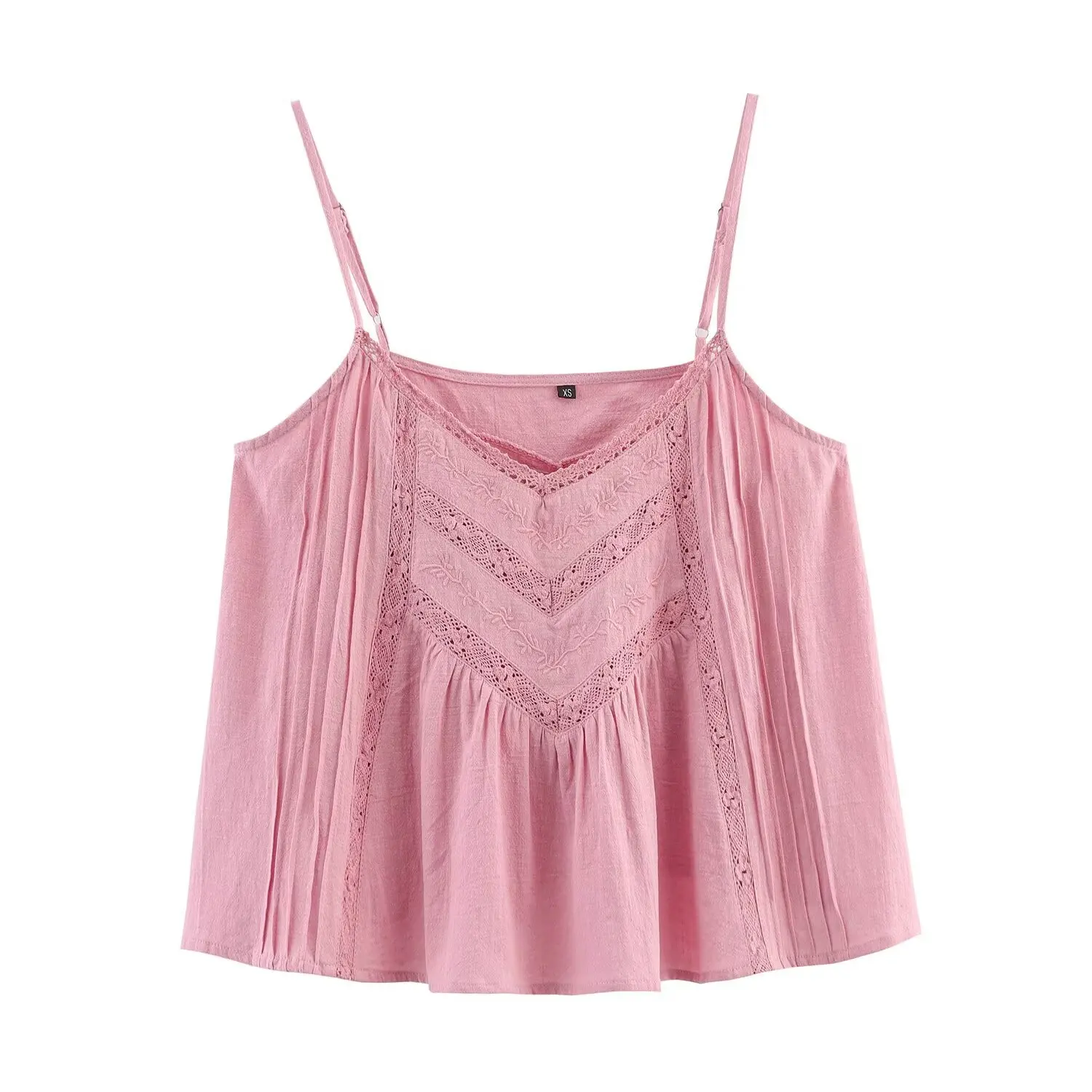 

Women's Holiday Embroidered Suspender Top Hollow Spaghetti Strap Square Neck Solid Pleated Cropped Top Casual Commuter Vest