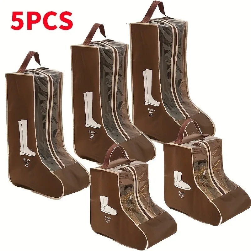 5-Pack Non-Woven Shoe Storage Bags Commercial Shoe Protector Bags Short and Long Boots Organizer Bag Travel/Home Use Hangable