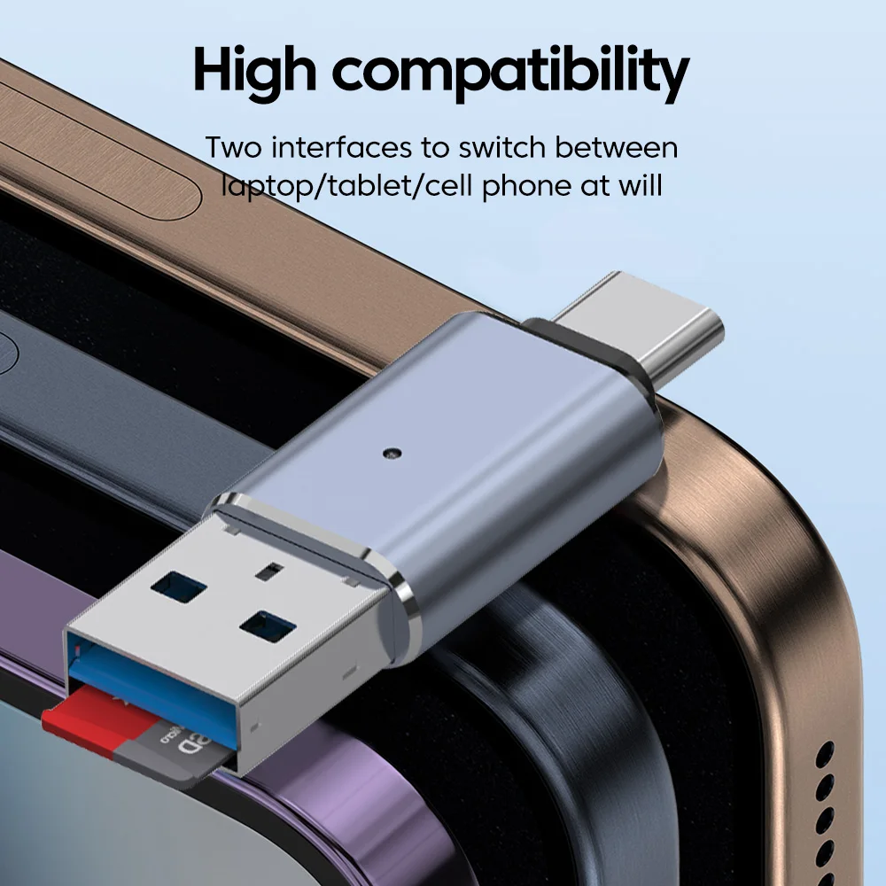 2 in 1 USB 3.0  Card Reader Smart Memory Type C Cardreading Adapter OTG For Laptop Tablet High Speed Micro SD/TF Card Reader