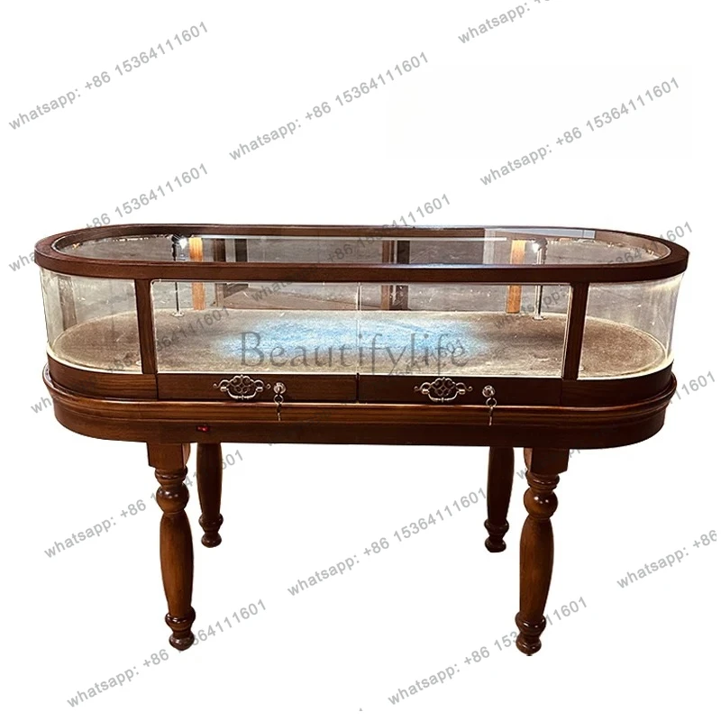 

European Solid Wood Medieval Jewelry Display Cabinet Exhibition Glass Figure Model Display Nakajima