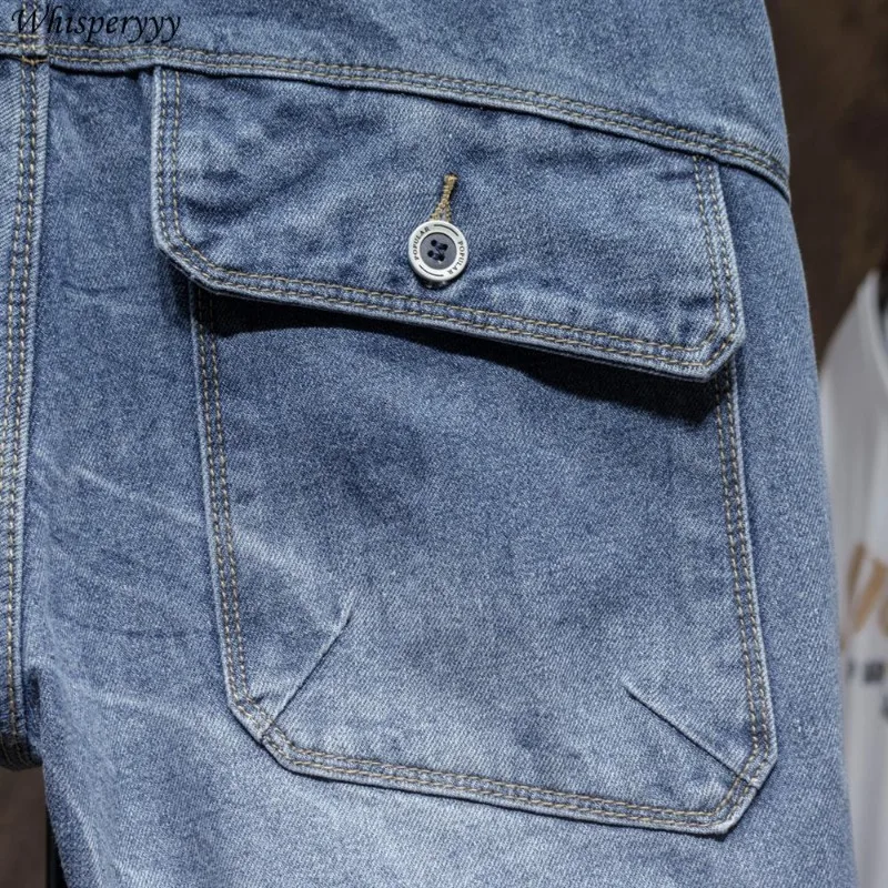 Ripped Denim Shorts Men Clothing Casual Five-quarter Pants Fashion Cargo Baggy Male Summer Thin Pockets Five-point Breeches