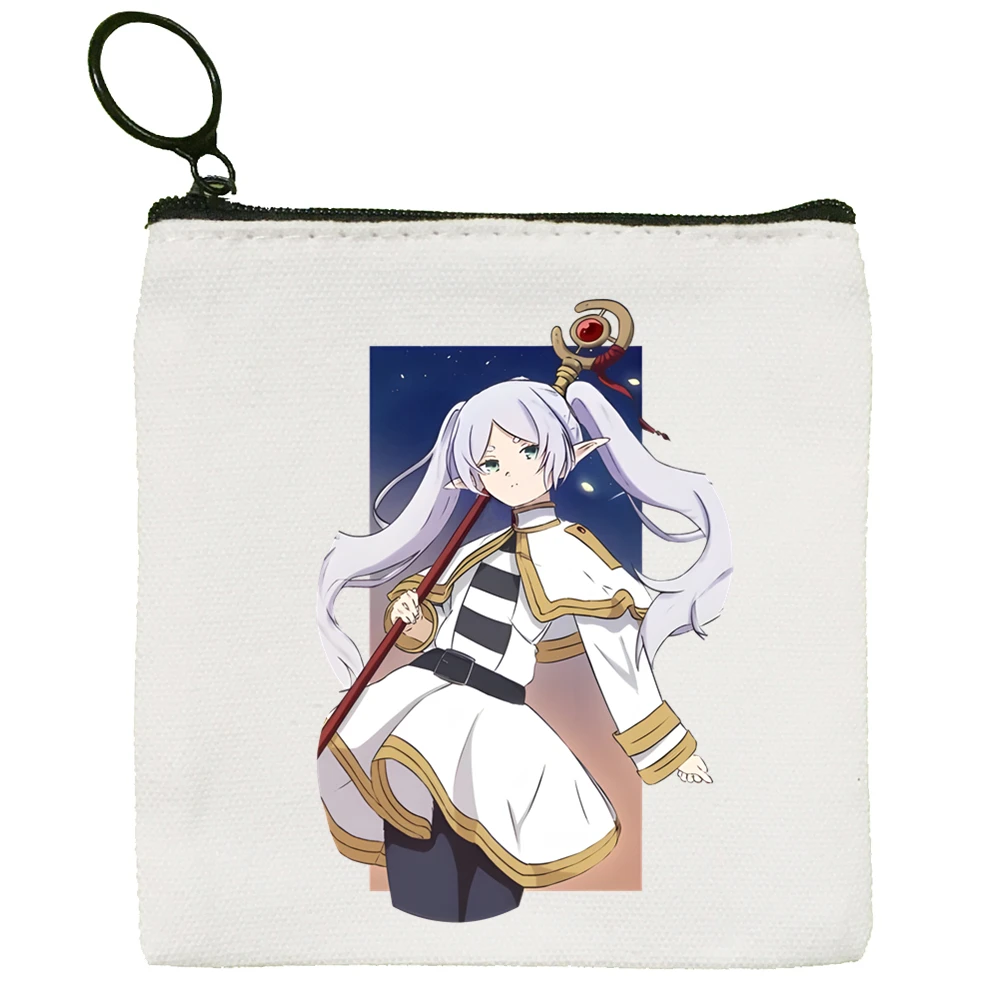 Frieren Beyond Journey's End حقيبة مربعة صغيرة محفظة نسائية للعملات المعدنية تخزين حقيبة بطاقات صغيرة مفتاح عملة حقيبة صغيرة سحاب مفتاح