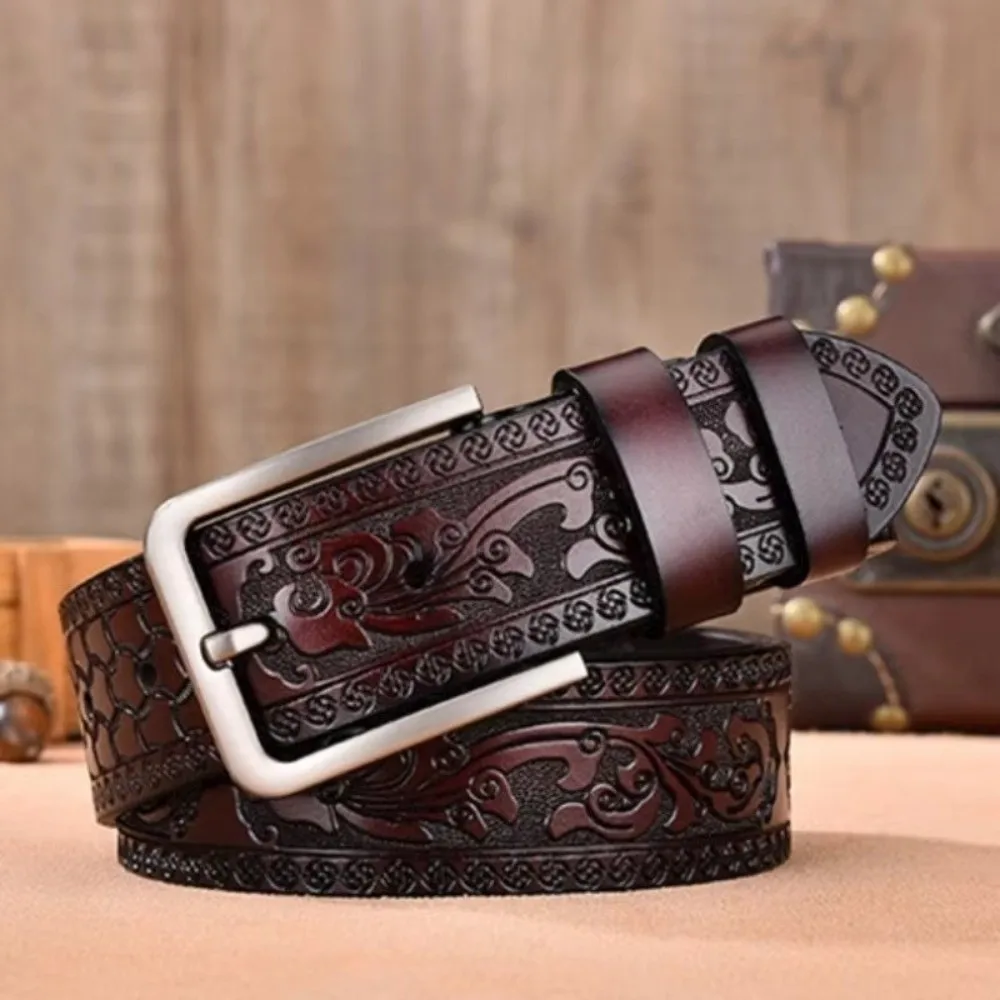 Fashion Embossed Women's Faux Leather Belt Hip-Hop PU Embossed Leather Belt Pin Buckle Ethnic Style Waistband