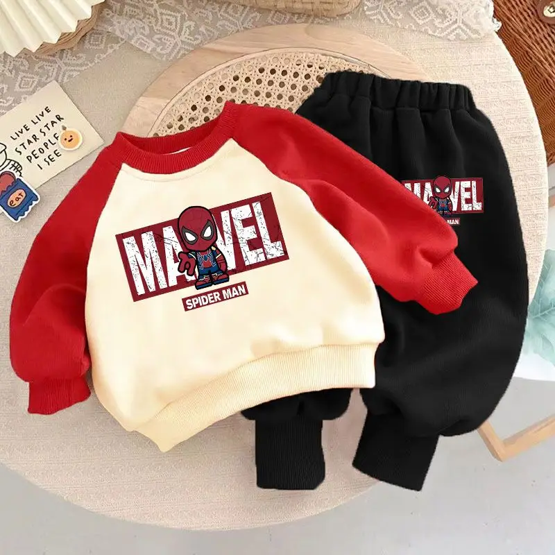 Autumn Winter Disney Spiderman Print Sweatshirt Sets for Children Pullover+Swetpant 2pcs Kids Tracksuit Boys Sport Clothes Set