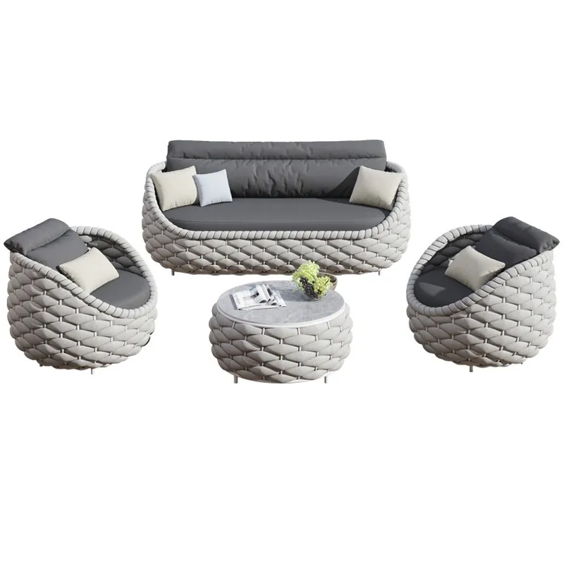 

Outdoor sofa courtyard outdoor balcony rattan chair villa rattan leisure table and chair furniture all aluminum alloy sofa group