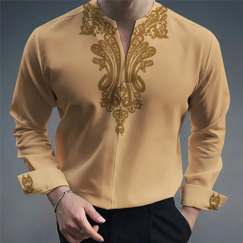 Men Casual Shirt Solid Color 2023 Autumn V Neck Long Sleeve Loose Streetwear Men Clothing Korean Fashion Leisure Shirts M-3XL