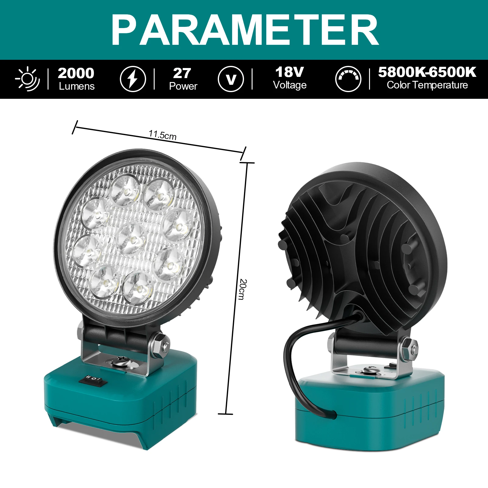 Turpow 27W luz LED de trabajo para Makita 18V batería BL1830 BL1815 BL1820 BL1830 BL1840 BL1850 BL1860 herramienta batería lámpara luces de inundación