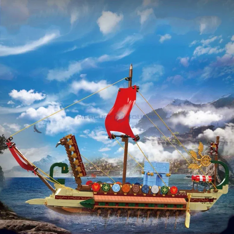 

Модель римского военного корабля, строительные блоки MOC 10156, парусник, транспортная машина, идеи, украшения, кирпичи, игрушка «сделай сам», подарок для детей и взрослых