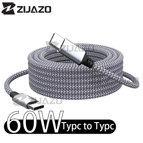 Kabel ZIJAZO Typ C do Typ C PD 60W Szybkie Ładowanie Typ C 3m 5m 8m 10m Kabel do Transmisji Danych dla iPhone 15 Pro Max Huawei Xiaomi Samsung