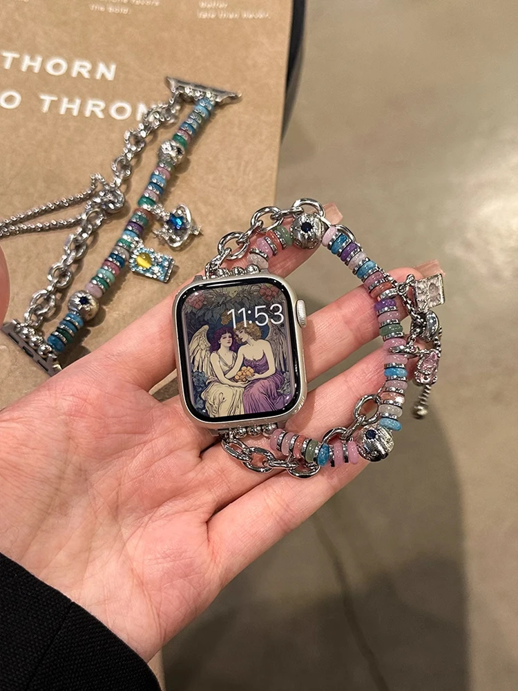 بوهيميا مرونة المعادن الفرقة ل iWatch الترا 11 10 9 8 Se 42 مللي متر 44 46 مللي متر 49 مللي متر امرأة سوار للساعة أبل 7 6 5 40 مللي متر 41