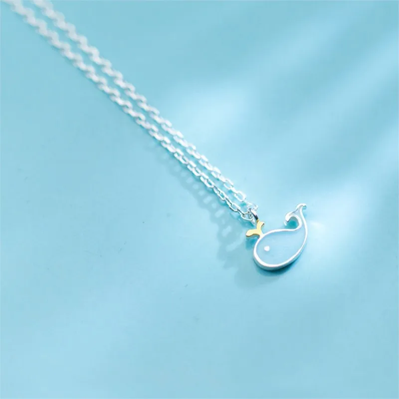 

New Fashion Temperament Popular Sweet Animal 925 Sterling Silver Jewelry Blue Little Whale Dolphin Fish Women Necklaces XL194