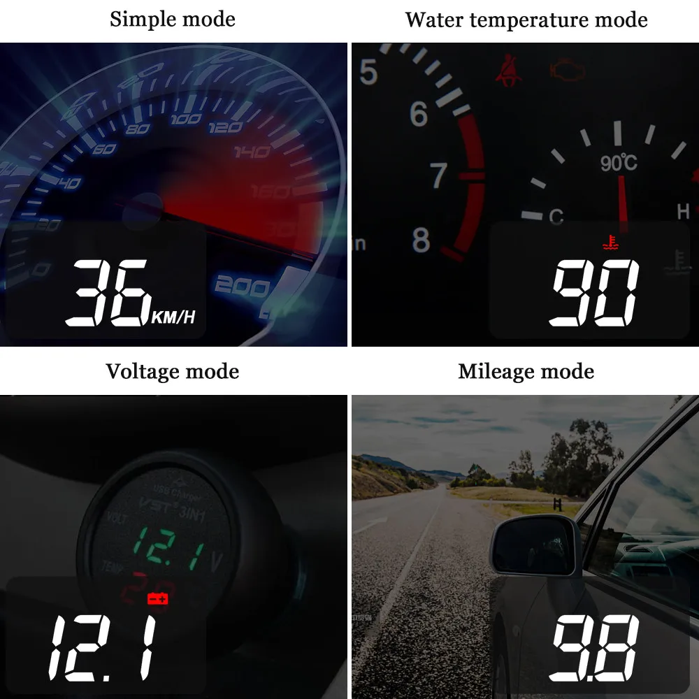 سيارة HUD A100S رصد رئيس يصل عرض OBD2 II نظام التحذير الزائد الجهد إنذار A100S مع عدسة هود الزجاج الأمامي العارض