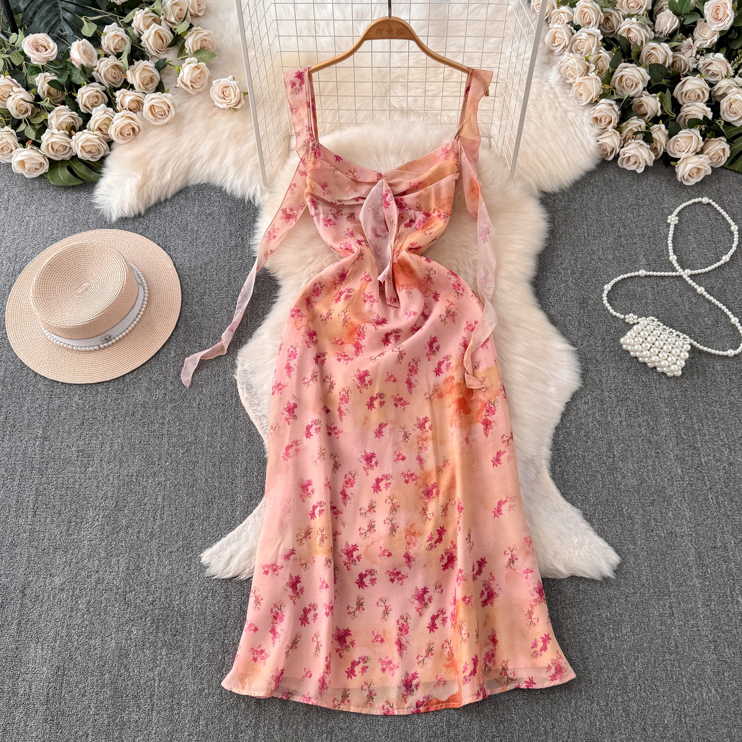 Sumer Long Floral Dress for Women Beach Vacation Ruffle Sundress Female Holiday Vestidos Slim Thin Chiffon New In Chic 2024