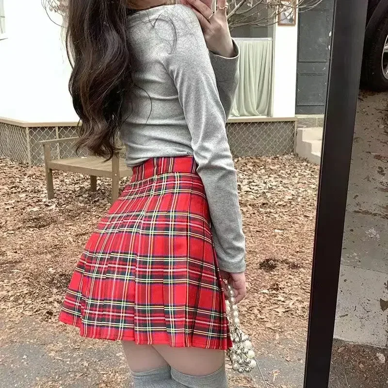 Without Shorts Pleated Skirts Women Preppy Style Mini Skirt Fashion Sexy Female Plaid Skirt Chic Street A-line Woman Skirts