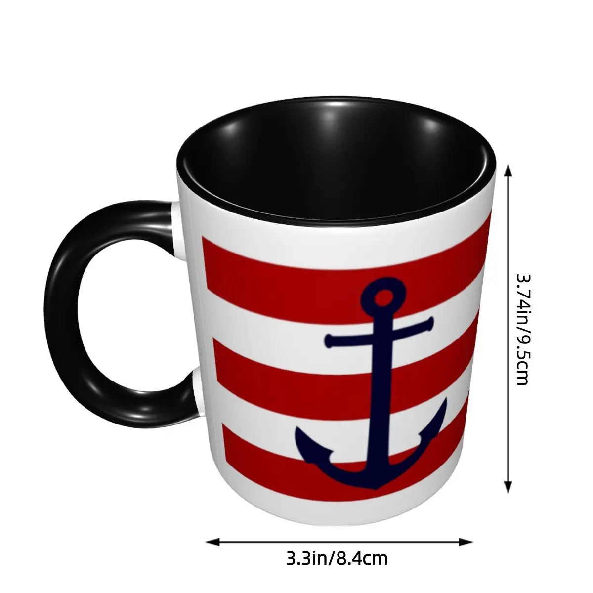 Nautical Navy Blue Anchor On Red Stripes Mug Personalized Sailing Sailor Coffee Ceramic Mug Cup Creative Gift
