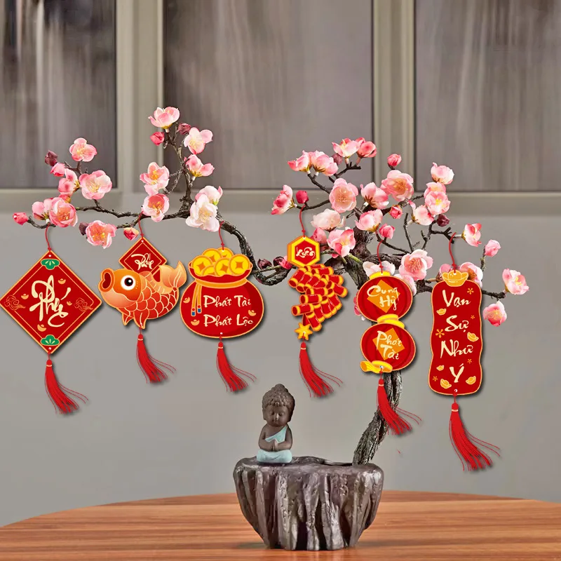 Decoración del Año Nuevo Lunar Chino 2026, 6/18 Piezas, Adorno Colgante para el Hogar, Decoración con Borlas para el Año Nuevo Vietnamita